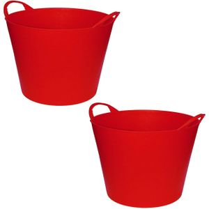 2x stuks flexibele emmers/wasmanden/kuipen rood 42 liter