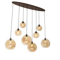 QAZQA Art Deco hanglamp donkerbrons met amber glas ovaal 8-lichts -