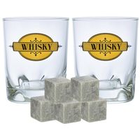 Luxe whiskyglazen set 6x stuks 240 ml met 9x whisky ijsblokstenen - thumbnail