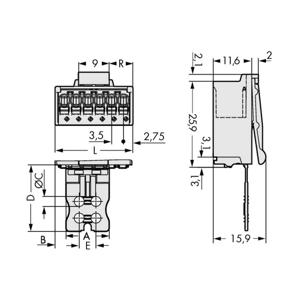 WAGO 2091-1504/002-000 Male behuizing (board) 2091 Totaal aantal polen: 4 Rastermaat: 3.50 mm Inhoud: 100 stuk(s)