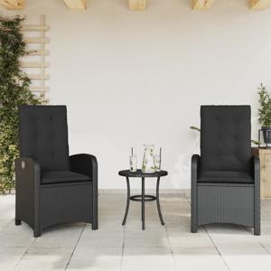 Tuinstoelen 2 st verstelbaar met kussens poly rattan zwart