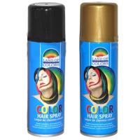 Set van 2x kleuren carnaval haarverf/haarspray van 111 ml - Zwart en Goud - thumbnail