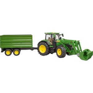 John Deere 7R 350 met Frontlader en transportaanhanger Modelvoertuig