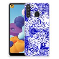 Silicone Back Case Samsung Galaxy A21 Angel Skull Blauw - thumbnail