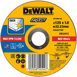 DeWalt Accessoires Extreme 2X Doorslijpschijf INOX 125 x 1 x 22,2mm - DT43902-QZ - 25 stuks - DT43902-QZ