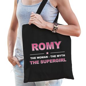 Naam Romy The women, The myth the supergirl tasje zwart - Cadeau boodschappentasje   -