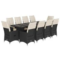 vidaXL 11-delige Bistroset met kussens poly rattan zwart, loungeset, loungeset tuin, loungeset buiten, tuinset, terrasset, tuinset lounge