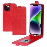 iPhone 15 Plus Verticale Flip Hoesje met Kaartsleuf - Rood