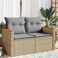 Tuinbank 2-zits met kussens poly rattan beige - thumbnail