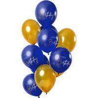 Ballonnen Set Happy Birthday Blauw/Goud Premium - 12 Stuks