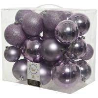26x Kunststof Kerstballen Mix Lila Paars 6-8-10 Cm Kerstboom Versiering/decoratie - Kerstbal