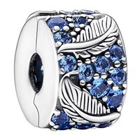 Pandora 792552C01 Bedel Clip-Stopper Veertjes zilver-zirconia blauw