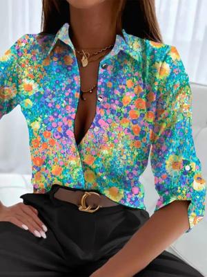 Shawl Collar Loose Casual Floral Blouse