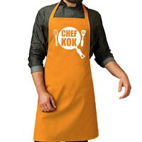 Chef kok barbeque schort / keukenschort oker geel voor her - thumbnail