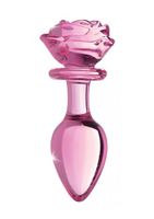 Glass Large Anal Plug - Pink Rose