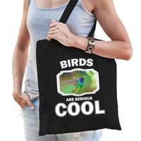 Katoenen tasje birds are serious cool zwart - vogels/ kolibrie vogel cadeau tas   - - thumbnail