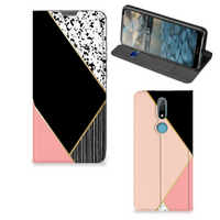 Nokia 2.4 Stand Case Zwart Roze Vormen - thumbnail