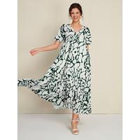 Dames Swingjurk Jurk met print Resortkleding Maxi-jurk Groen Korte Mouw Kleurblokpatroon Bloem / Planten Opdrukken Lang Lente zomer V-hals Vrije tijd XS S M