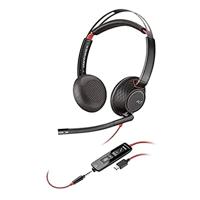 Plantronics Blackwire 5220 Binaural hoofdband zwart, rood - headsets (Call Center/bureau, hoofdband, zwart, rood, knop, kunstleer, metaal, kunststof)