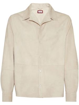 Brunello Cucinelli Suède shirtjack met drukknopen - Beige