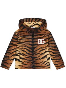 Dolce & Gabbana Kids hoodie zippé à imprimé tigre - Marron