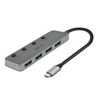 LINDY 43383 4-poorts USB 3.2 Gen 1 type C hub met aan/uit-schakelaar