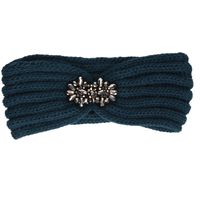 Gebreide winter hoofdband petrol blauw voor dames - thumbnail