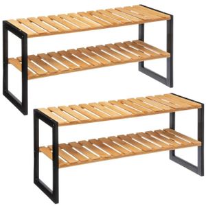 2x Stuks schoenenrek/schoenenkast zwart/naturel 70 x 34,5 cm van bamboe/metaal