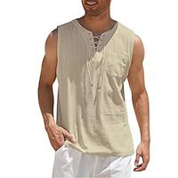 Voor heren linnen overhemd Katoenen linnen overhemd Zomer overhemd Strand hemd Singlet Wit Donkergroen Kameel khaki Effen Kleur Zonder Kraag Casual Dagelijks Kleding Lightinthebox