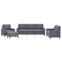 vidaXL 4-delige Loungeset met kussens fluweel donkergrijs, fauteuil, 3-zitsbank, sofa, 2-zitsbank, bank, 2 zitsbank, zitbank, fauteuil stoel
