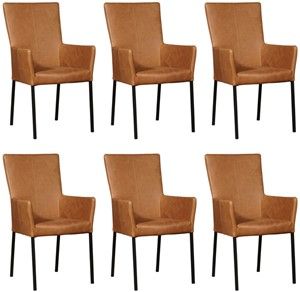 Set van 6 Cognac leren moderne eetkamerstoelen Daily - poot vierkant zwart - Vintage Leer Cognac (cognac leer)