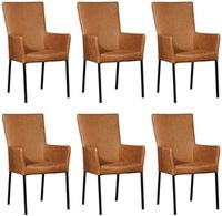 Set van 6 Cognac leren moderne eetkamerstoelen Daily - poot vierkant zwart - Vintage Leer Cognac (cognac leer)