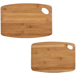 2x Rechthoekige bamboe houten snijplanken met oog 26 en 34 cm