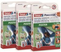 tesa Powerstrips POSTER in 3-delige verpakking, dubbelzijdige plakstrips voor posters en posters, zelfklevend en zonder sporen weer te verwijderen, tot 200 g draagvermogen, in totaal 60 powerstrips