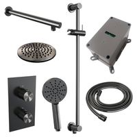 Regendoucheset Inbouw Brauer Gunmetal Carving Thermostatisch 20 cm met 3-Weg Omstelling, Wandarm, Glijstang en Handdouche 3-Standen Geborsteld - thumbnail