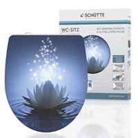 SCHÜTTE WC-bril Duroplast HG WATER LILY hoogglans toiletbril met automatische sluiting, snelsluiting voor eenvoudige reiniging, max. belasting van de wc-bril 150 kg, motief 82582