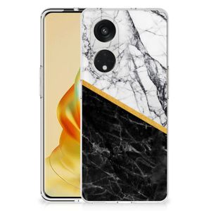 OPPO Reno8 T 5G TPU Siliconen Hoesje Marmer Wit Zwart - Origineel Cadeau Man