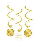 Hangdecoratie Swirls 50 Jaar Goud/Wit (3st) - thumbnail