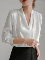 Loose Plain Casual V Neck Blouse - thumbnail