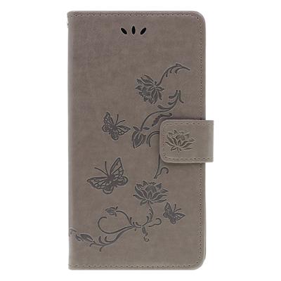 Shop4 - Samsung Galaxy Note 10 Hoesje - Wallet Case Bloemen Vlinder Grijs