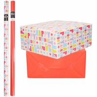 6x Rollen kraft inpakpapier happy birthday pakket - rood 200 x 70 cm