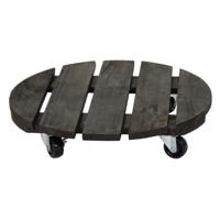 Plantenpot trolley - acacia hout - antraciet - rond - 30 x 30 cm - max 50 kilo - thumbnail