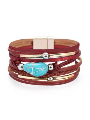 Boho Etnisch Leer En Turkoois Armband