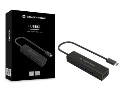 Conceptronic HUBBIES07B interface hub USB 3.2 Gen 1 (3.1 Gen 1) Type-C 5000 Mbit/s Zwart