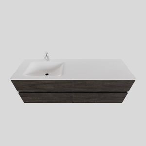 Badkamermeubel Solid Surface BWS Oslo 150x46 cm Links Wood Dark Brown 4 Laden (met 1 kraangat)