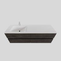 Badkamermeubel Solid Surface BWS Oslo 150x46 cm Links Wood Dark Brown 4 Laden (met 1 kraangat) - thumbnail