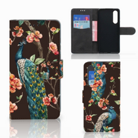 Huawei P30 Telefoonhoesje met Pasjes Pauw met Bloemen - thumbnail