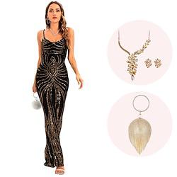 Retro vintage Roaring jaren '20 Jaren 1920 Flapper jurk Cosplay kostuum Outfits The Great Gatsby Dames Pailletten Kerstmis Halloween Feest / Uitgaan 1 Ketting Lightinthebox