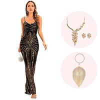 Retro vintage Roaring jaren '20 Jaren 1920 Flapper jurk Cosplay kostuum Outfits The Great Gatsby Dames Pailletten Kerstmis Halloween Feest / Uitgaan 1 Ketting Lightinthebox