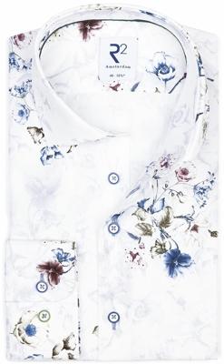 R2 Amsterdam Heren Overhemd Wit Flora Print Modern Fit